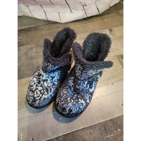 Sonoma black sequin youth plush boots 12 - Picture 2 of 5